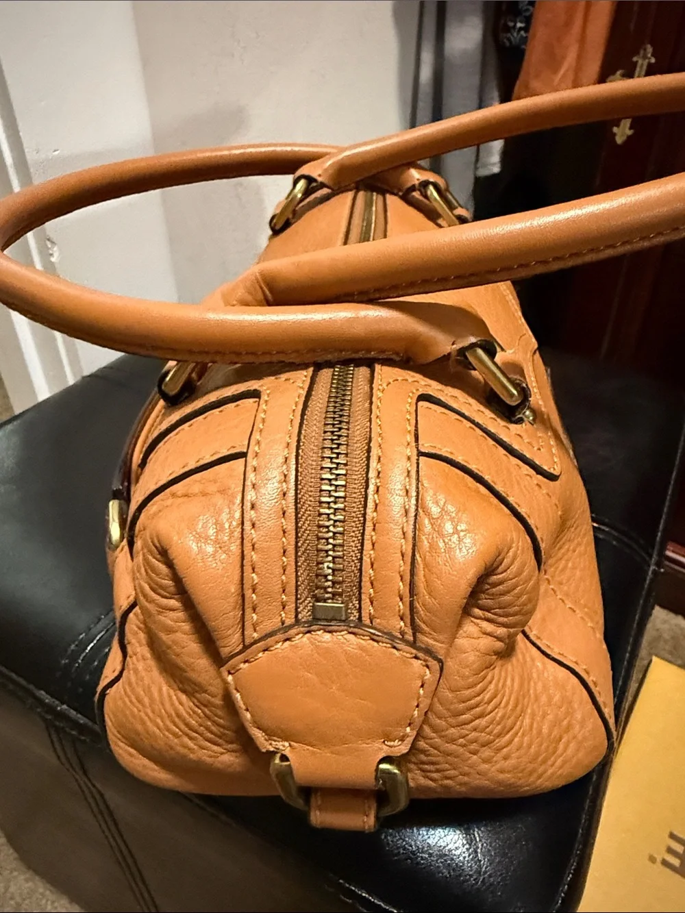 Cole Haan Pebbled Leather Top-Handle Satchel in Tan